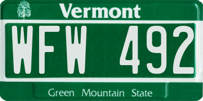 VT license plate WFW492