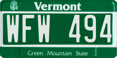 VT license plate WFW494