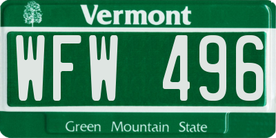 VT license plate WFW496