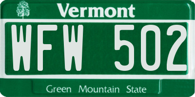 VT license plate WFW502