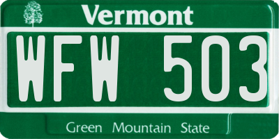VT license plate WFW503