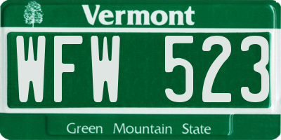 VT license plate WFW523
