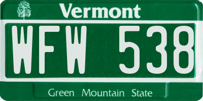 VT license plate WFW538