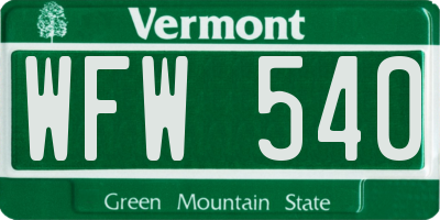 VT license plate WFW540