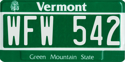 VT license plate WFW542