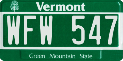 VT license plate WFW547