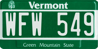 VT license plate WFW549