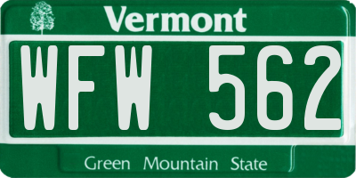 VT license plate WFW562
