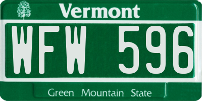 VT license plate WFW596