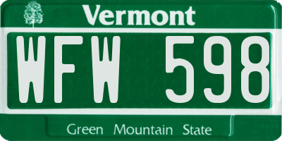 VT license plate WFW598