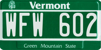 VT license plate WFW602