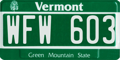 VT license plate WFW603