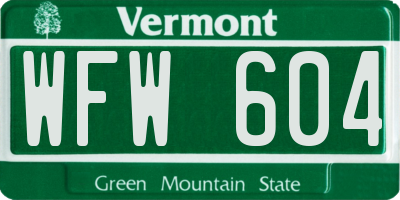 VT license plate WFW604