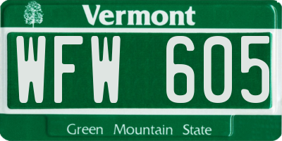 VT license plate WFW605