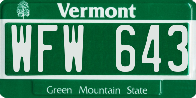 VT license plate WFW643