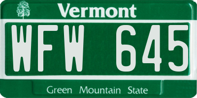 VT license plate WFW645