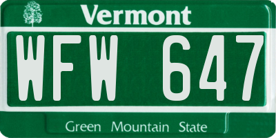 VT license plate WFW647