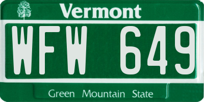VT license plate WFW649