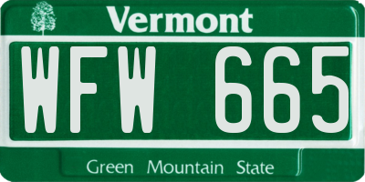 VT license plate WFW665