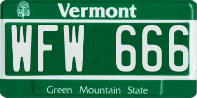 VT license plate WFW666