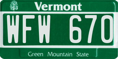 VT license plate WFW670