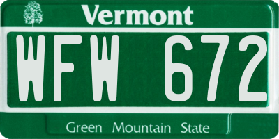 VT license plate WFW672