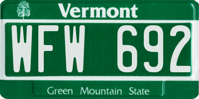 VT license plate WFW692