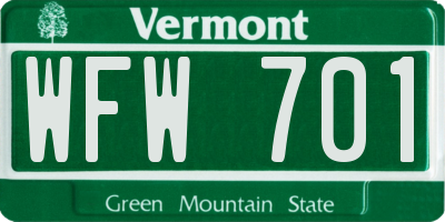 VT license plate WFW701
