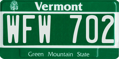 VT license plate WFW702