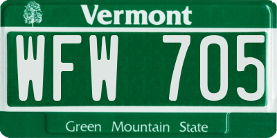 VT license plate WFW705
