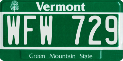 VT license plate WFW729