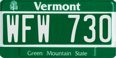 VT license plate WFW730