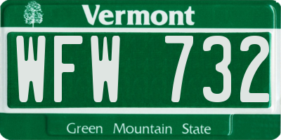 VT license plate WFW732