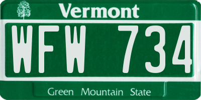 VT license plate WFW734