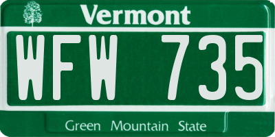 VT license plate WFW735