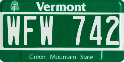 VT license plate WFW742
