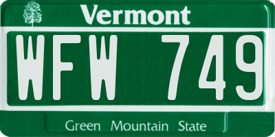 VT license plate WFW749