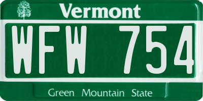 VT license plate WFW754
