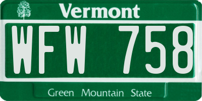 VT license plate WFW758