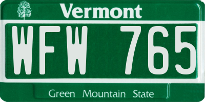 VT license plate WFW765