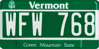 VT license plate WFW768