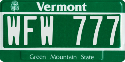 VT license plate WFW777