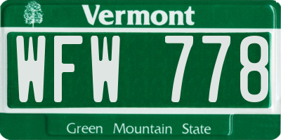 VT license plate WFW778