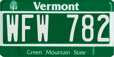 VT license plate WFW782