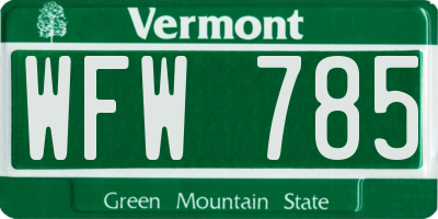 VT license plate WFW785