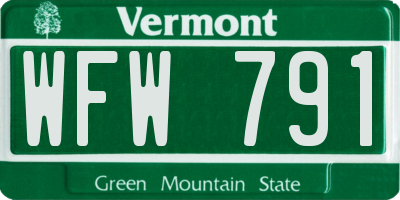VT license plate WFW791