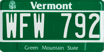 VT license plate WFW792