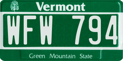 VT license plate WFW794