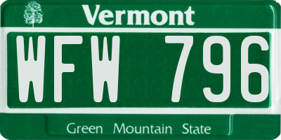 VT license plate WFW796