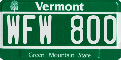 VT license plate WFW800